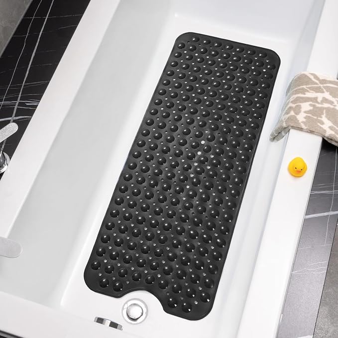 Tree Bud Bathtub Mats for Shower Tub Non-Slip Bath Mat 39 x 16 Inch Extra Long Shower Mat, Bath Tub Mat for Bathroom with Machine Washable, BPA Free for Kids (Black)