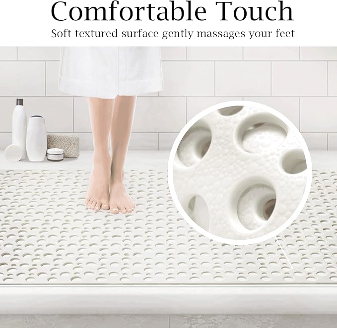 Tiamo Extra Large Shower Mat Non Slip,47 * 31 Inch Bath Mat for Shower with Big Suction Cups,Oversized TPE Shower Mats for Inside Outside Shower,Perfect for Elderly