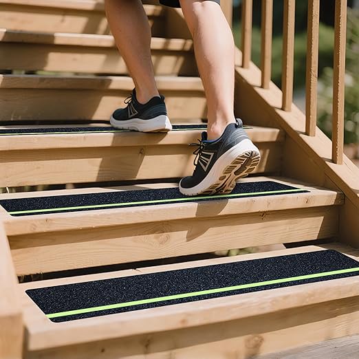 LifeGrip Anti Slip Traction Treads 15-Pack, 8" X 32" with Glow in Dark Stripe, Best Grip Tape Grit Non Slip, Outdoor Non Skid Tape, High Traction Friction Abrasive Adhesive for Stairs Step