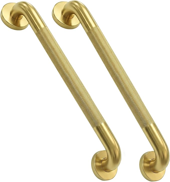 16 Inch Gold Grab Bars for Shower 2 Pack,1.25'' Diameter Heavy Duty Stainless Steel Anti-Slip Bathroom Safety Handicap Grab Bar for Shower, Bathtub & Toilet, Wall Mounted, Supports 500lbs
