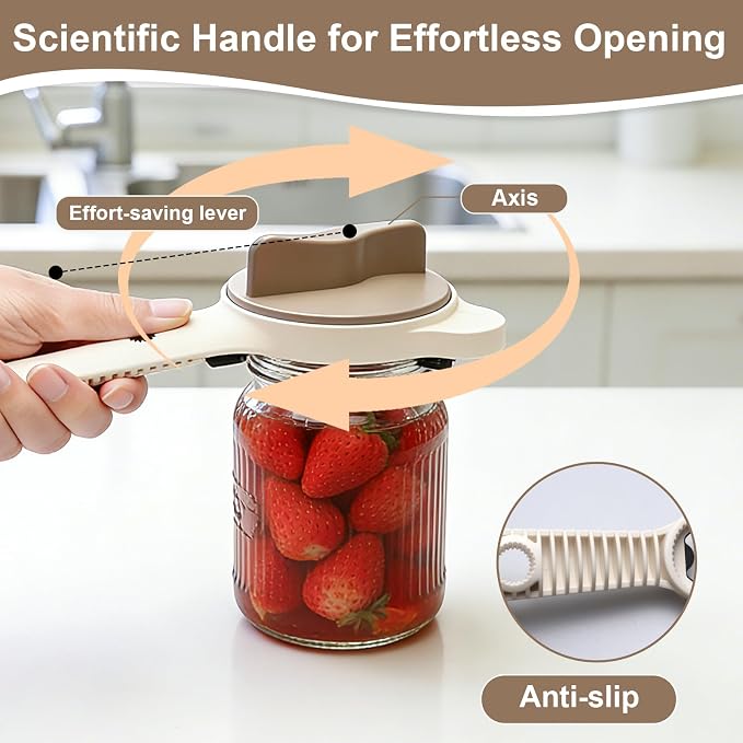 Multi-Functional 4-in-1 Jar Opener, Adjustable Stainless Steel Bottle Opener for Multi Size Jar Bottles with Ergonomic Non-Slip Handle Grip, Kitchen Helper for Seniors Weak Hands Arthritis