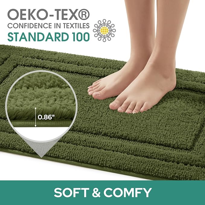 HOMEIDEAS Bathroom Rugs Sets 2 Piece, Super Soft and Absorbent Non Slip Microfiber U-Shaped Toilet Bath Mat Set (20"x32"+U20 x24, Sage Green)