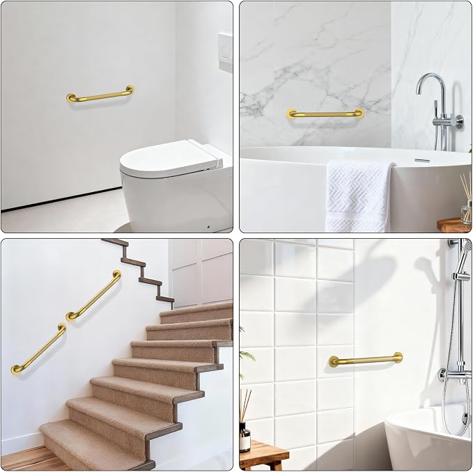 Shower Grab Bar 20 Inch, iHansee Brushed Gold Bathroom Grab Bar w/Anti-Slip Knurled Grip, Stainless Steel Bath Safety Bars Support Handrail for Senior Elderly, Toilet Bathtub Balance Handle for Wall