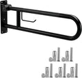 22.5 Inch Toilet Grab Bar, HUAS Black Anti Slip Bathroom Toilet Safety Rails, U Shaped Flip-Up Handicap Grab Bars w/Paper Holder, Stainless Steel Support Handrail for Elderly Disabled Senior