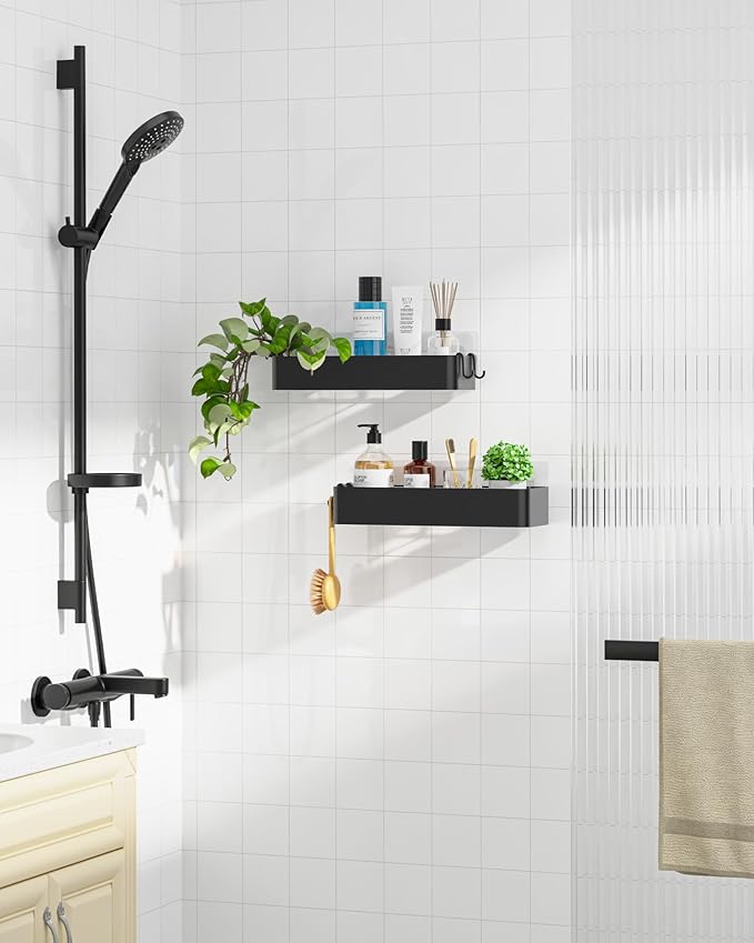 Kitsure Shower Caddy - 2 Pack Adhesive Shower Organizer, Rustproof Metal Shelves, No-Drill Bathroom Organizers and Storage, Black, X-Large