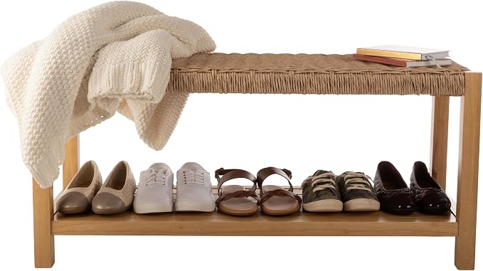 Alaterre Furniture Newport 40 Inch Solid Wood Entryway Bench - Modern Farmhouse Indoor Decorative Bench with Handcrafted Woven Rope Seat - Furniture for Entryway, Dining Room, or Kitchen (Light)