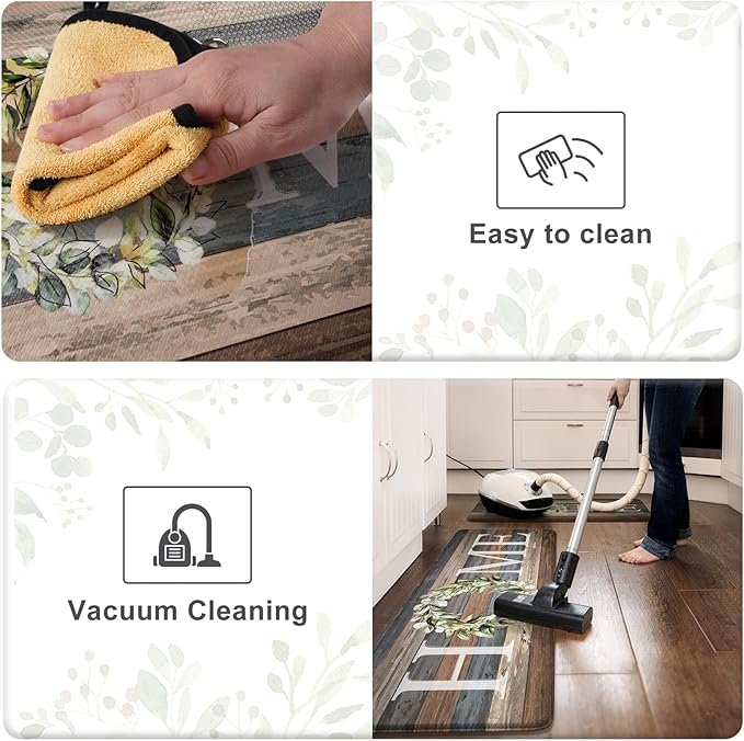 KIMODE Farmhouse Kitchen Floor Mats Cushioned Anti Fatigue,Memory Foam Rugs Non Slip Sets of 2,Long Waterproof Carpet for Sink Laundry Office Bathroom,Blue 17"x59"+17"x29"