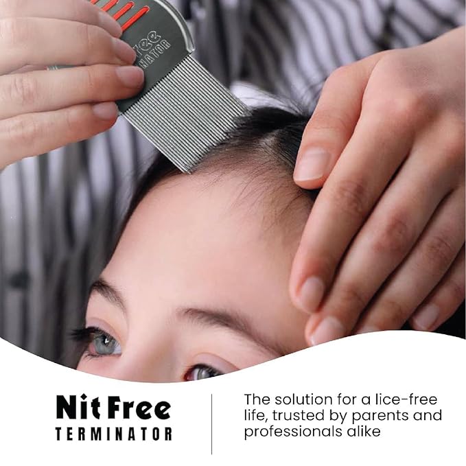 Nit Free Terminator Lice Comb - Professional Stainless Steel Comb for Effective Head Lice Treatment (Colors May Vary) (Pack of 2)