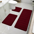 BYSURE Burgundy Memory Foam Bath Mats, Non Slip Extra Soft Absorbent Machine WashableToilet Bathroom Rug Set 3 Piece (20"x32"+24"x44"+U Shape 20"x24")