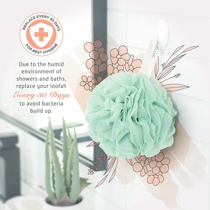 Spongentle Shower Loofah Bath Sponge, Body Scrubber with Soft Mesh, Exfoliating Bath Pouf and Body Wash Sponge for Women and Men, Bath Accessories Cleaning Tool, Large 60g 4 Pack
