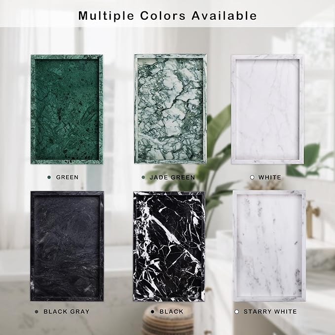 Bathroom Tray for Countertop, Marble Perfume Tray for Dresser Organizer, Marble Tray for Bathroom Counter & Home Decor, Natural Decorative Stone Vanity Trays, 12" x 8", Starry White