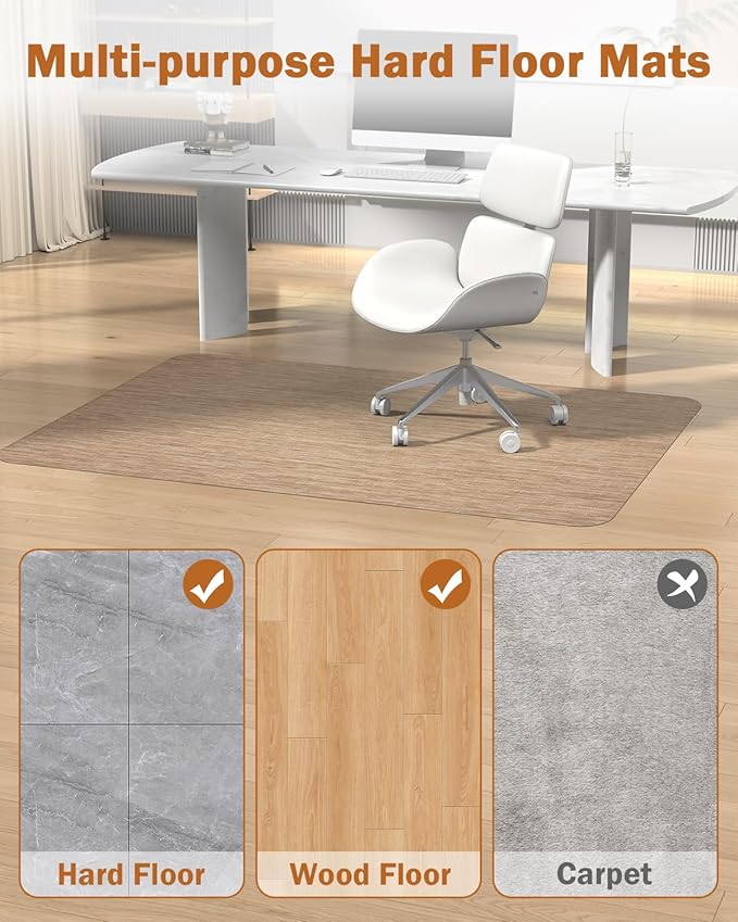 Blvornl Office Chair Mat for Hardwood Floor, 50"*63" Desk Computer Chair Mat for Hard Wood, Large Anti-Slip Hard Floor Protector for Rolling Chair, PVC Desk Rug for Office Red Brown