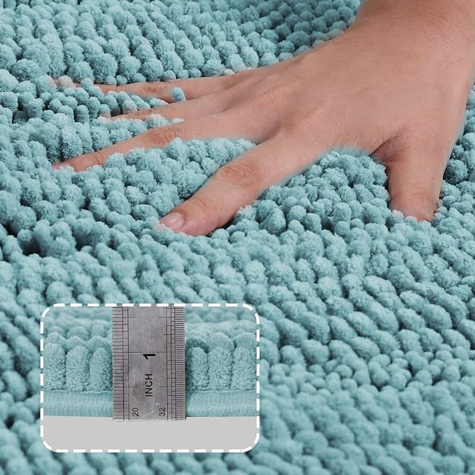 Turquoize Bath Rug - Large Size Plush Shaggy Chenille Bathroom Rug 47 x 17 Non-Slip Extra Soft & Absorbent Thick Shaggy Floor Mats, Washable, Aqua Haze