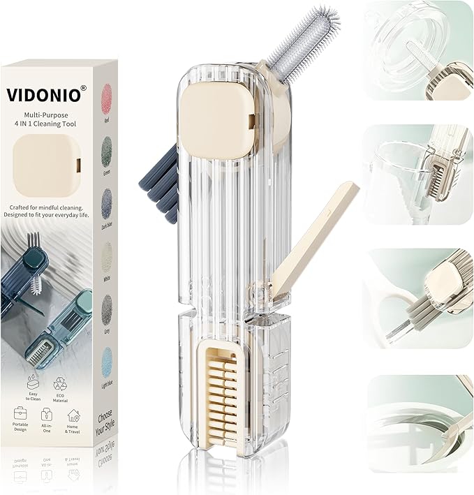 VIDONIO 4 in 1 Cup Lid Gap Cleaning Brush, Multifunctional Insulation Bottle Cleaning Tools, Mutipurpose Tiny Silicone Cup Holder Cleaner, Home Kitchen Cleaning Tools