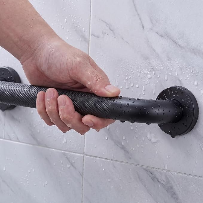 20 Inch Black Shower Grab Bar for Seniors,1.25'' Diameter 304 Stainless Steel Heavy Duty Anti-Slip Bathroom Safety Handicap Grab Bar for Shower, Bathtub & Toilet, Wall Mounted, Supports 500lbs