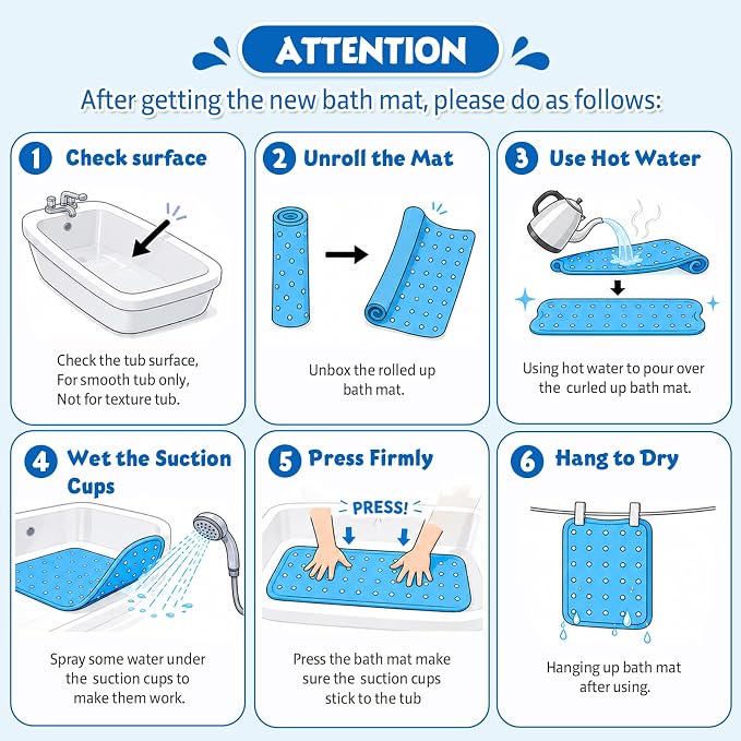XIYUNTE Baby Bath Mat for Tub Non Slip Kids Bath Mat - 40''x16'' Extra Long Cartoon Bathtub Mat Non Slip Kids Shower Mat Eco-Friendly Toddler Bath Mats with Suction Cups, Machine Washable, Shark