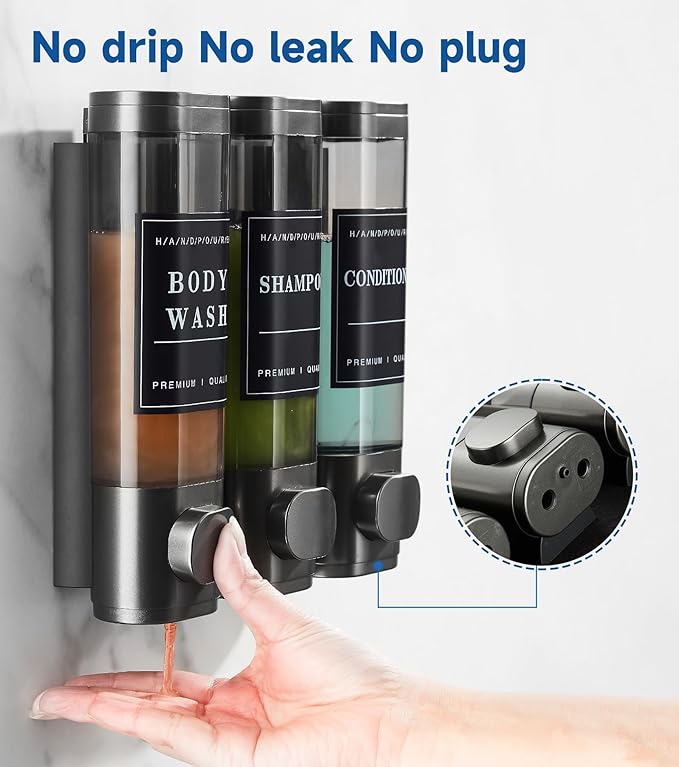 Cabo Deseado Shower Soap Dispenser Wall Mounted No Drill Shampoo Dispenser for Shower Wall Shampoo and Conditioner Dispenser Bathroom Hotel 3 * 350ml Gungray with Labels