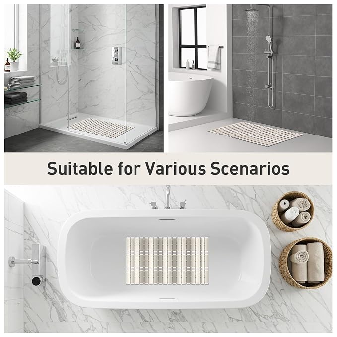 XIYUNTE Shower Mat Non Slip Bath Mat for Tub - 27 X 16 Inch TPE Bathtub Mat Non Slip Shower Mats for Inside Shower, Bath Tub Mat with Powerful Suction Cup, Easy to Cut and Dry, Brown