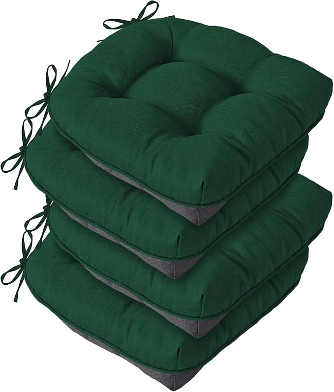 IASEAHK Chair Cushions for Dining Chairs, Seat Cushions for Kitchen Chairs, Indoor Seat Cushions with Ties, Tufted Foam Chair Pads, Non Slip Chair Cushions Set of 4, 15.5" x 15.5" x 4", Dark Green