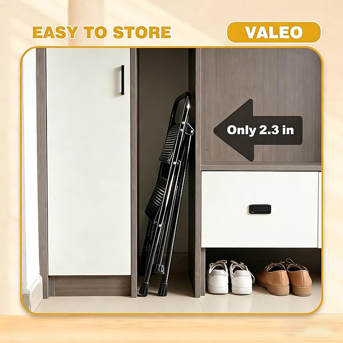 Valeo 2 Step Ladder, Step Stool with Wide Anti-Slip Pedal, 330 lbs Capacity,Step Ladder Folding Step Stool for Adults, Lightweight Steel Portable ladders for Home Kitchen & Office,Black