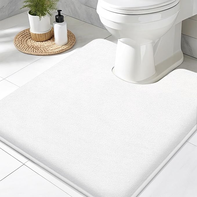 Smiry Memory Foam Toilet Rugs U-Shaped 20x20, Extra Soft Absorbent Non-Slip Contour Bathroom Rugs, Machine Washable Bath Mats for Toilet, White