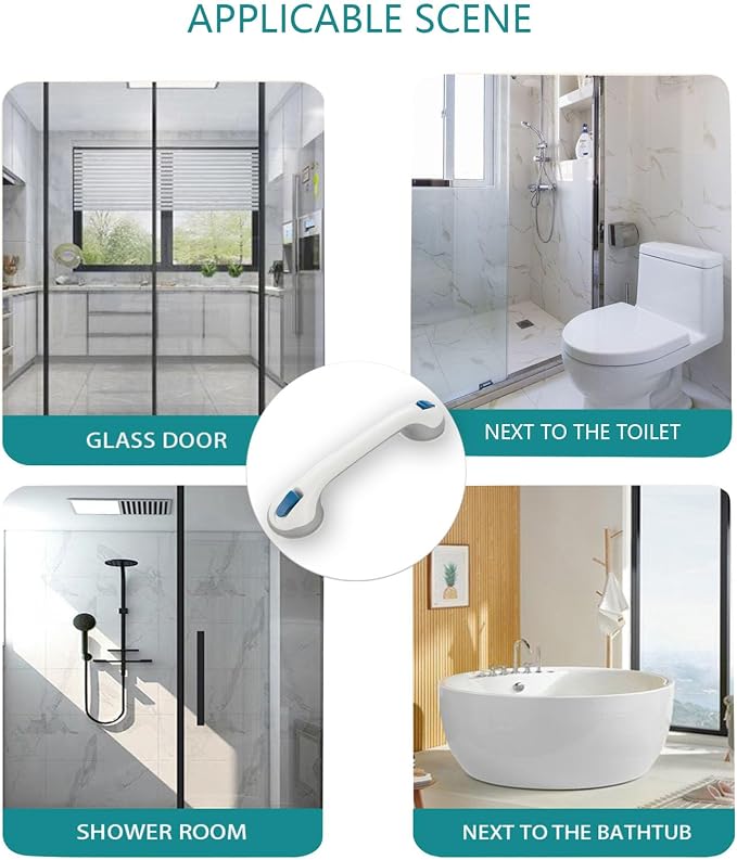 Grab Bars for Bathtubs and Showers, Suction Cup Shower Handle, Removable No Drill Bathroom Safety Assist Grip, Tool Free Install for Seniors and Adults, Shower, Tub, Toilet, RV, 2 Pack
