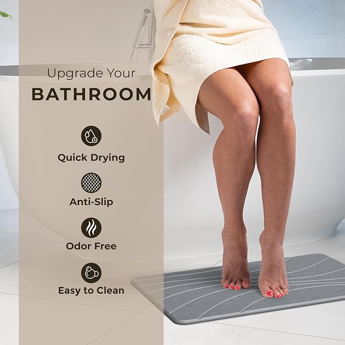 TOSORO - Stone Bath Mat Diatomaceous Earth Shower Mat Non-Slip Super Absorbent Diatomite Stone Bath Mats for Bathroom Floor Quick Drying Natural Easy to Clean (23.5 x 15) - Graphite