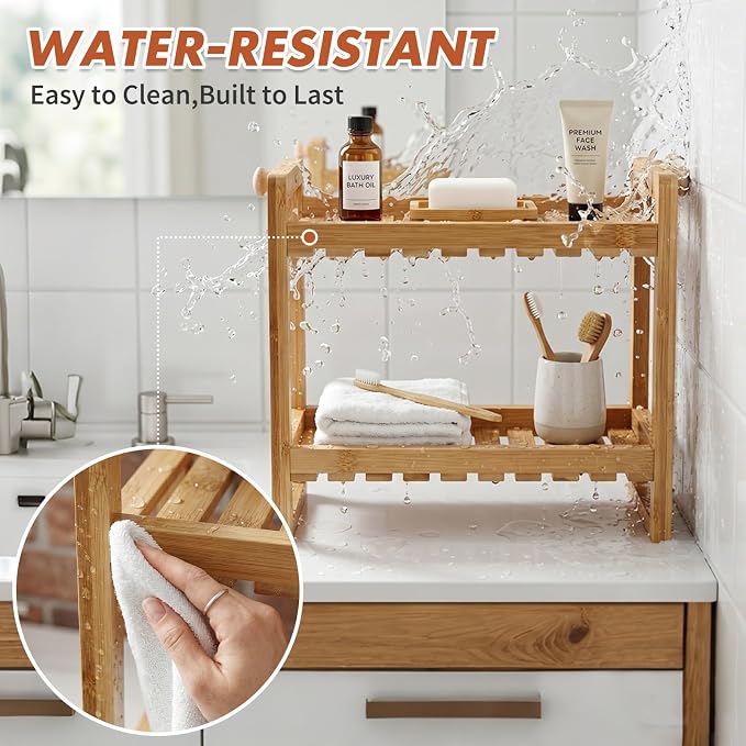 ShellKingdom Over The Toilet Storage Shelf, 2 Tier Toilet Paper Holder Stand Shelves, Punch-Free Bathroom Storage Rack, Small Space Organizers for Bathroom, Home, Countertop