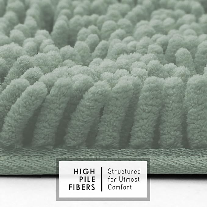 Hearth & Harbor Bathroom Rugs, Chenille Bath Mat - Machine Washable Bath Mats for Bathroom Non-Slip Backing Rubber, Quick Dry Bathroom Mat, 26 x 44 - Ice Green