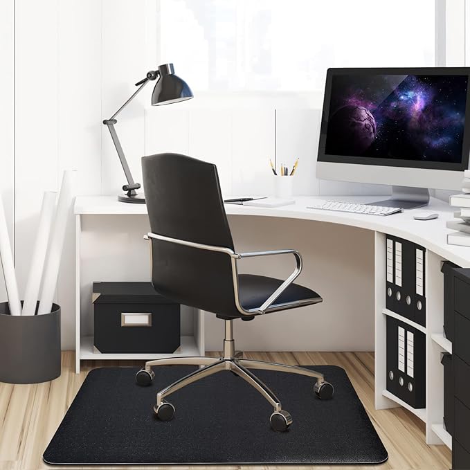 Office Rolling Chair Mat for Hardwood and Tile Floor, Black, Anti-Slip, Non-Curve, Chair Mat Best for Under The Computer Desk, 47 x 35 Rectangular Non-Toxic Plastic Protector, Not for Carpet
