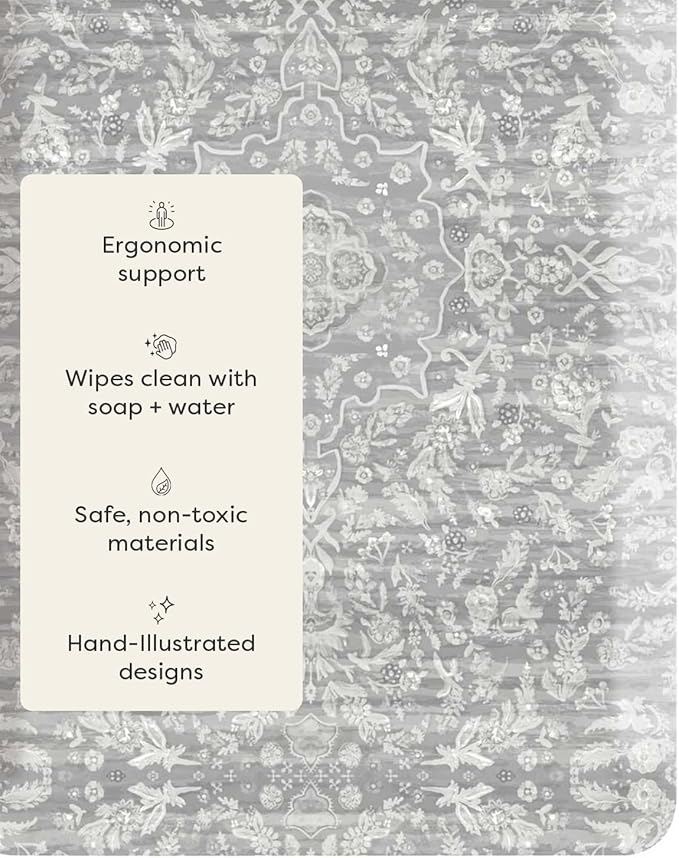 House of Noa Nama Standing Mat – Anti-Fatigue Kitchen Mats for Floor, Cushioned & Non-Slip Comfort Mat for Standing, Thick Foam Anti-Fatigue Mat for Kitchen & Workspaces, Emile Earl Grey 22" x 72"