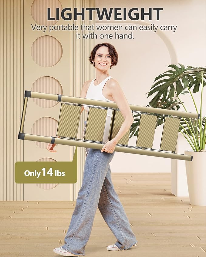 WOA WOA 5 Step Ladder, Ladders for Home, Anti-Slip Pedals, Aluminum Step Stool Foldable, Lightweight to Move, Ease of Storage, Reach 10ft for Closet Kitchen Library, Hold 300lbs - Gold