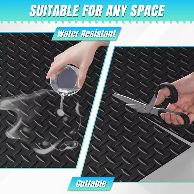 Heavy Duty Diamond-Plate Rubber Flooring Roll 4x10 FT, Multi-Purpose Waterproof Anti-Slip Floor Mat, Easy to Clean Under Equipment, Mats for Garage, Gym, Stable, Basement, Kennel