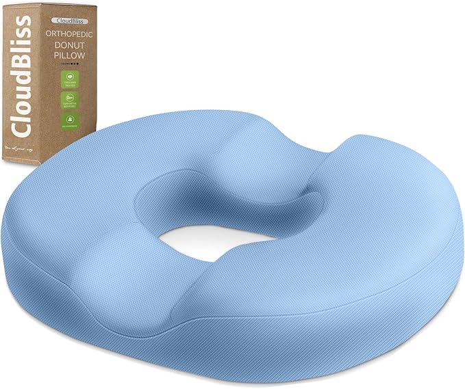 CloudBliss Donut Pillow Stadium Seat Cushion for Tailbone Pain Relief and Hemorrhoids, Memory Foam Seat Chair Cushion, Portable Seat Cushions for Bleachers, Car, Home & Office