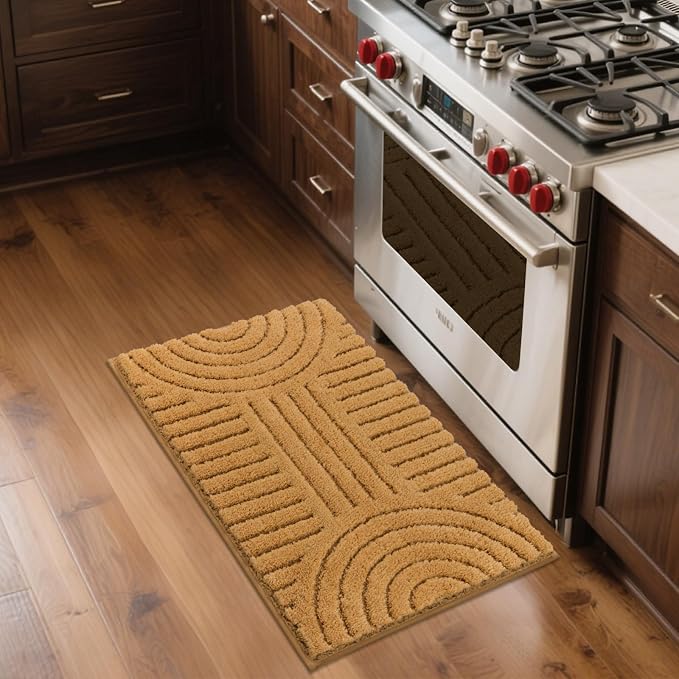 SHACOS Boho Bathroom Rugs 20"x32" Super Soft Absorbent Microfiber Bath Mats Home Decor Non Slip Backing Bath Rugs Machine Washable Shaggy Carpet for Shower Bathtub Floor, Mustard 1'8" x 2'8"