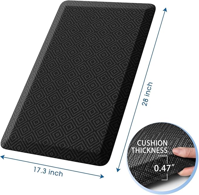 Mattitude Kitchen Mat Cushioned Anti-Fatigue Floor Mat Water Resistant Non-Slip Mats and Rugs Standing and Comfort Desk Mats for House Sink Office Laundry (Black, 17.3"x28")