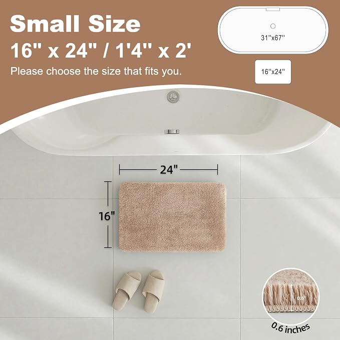 TYUU Beige Bathroom Rugs, Ultra Soft Bath Rugs Non Slip Washable, Super Absorbent Quick Dry Small Bath Mat with Rubber Backing for Bathroom Floor, Shower, or Sink, Beige 16" x 24"