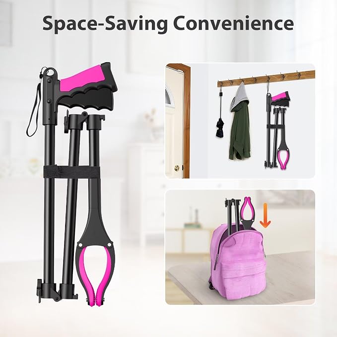 36" Grabber Reacher Tool, Foldable Reacher Grabber Pickup Tool with 360° Rotating Jaw & Two Magnets, Extra Long Trash Picker Upper Grabber, Lightweight Grabbers for Seniors, Pink