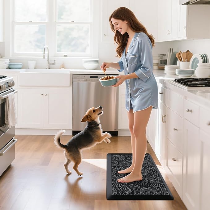 Mattitude 4/5 Inch Kitchen Mat, 17.3x28in Heavy Duty Ergonomic Comfort Foam Standing Desk Mat, Waterproof Non-Slip Standing Mats and Rugs for Kitchen, Office, Black