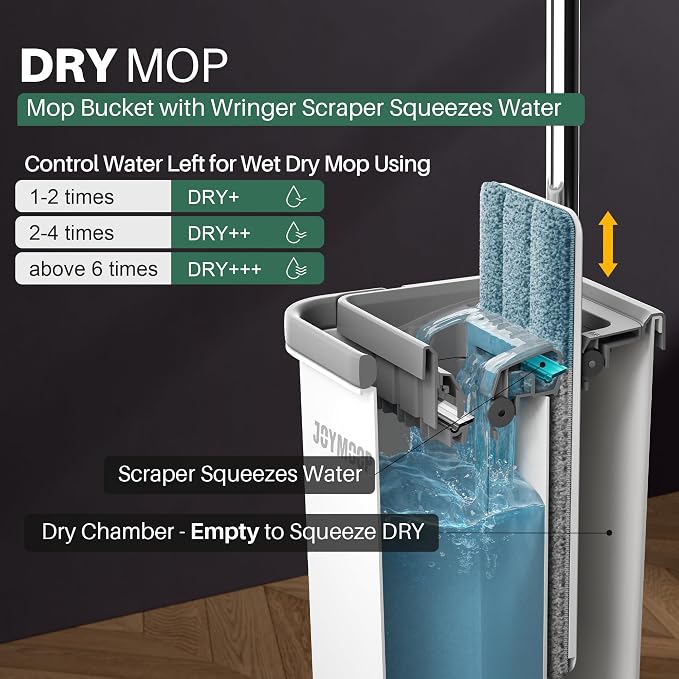 JOYMOOP Bathroom Cleaning Set, Mop and Bucket System with Toilet Brush Set, White, Microfiber Flat Mop for Household & Commercial Floor and Bathroom Cleaning