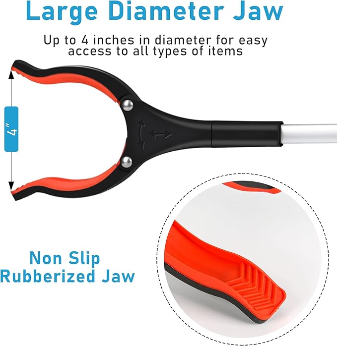 2025 Upgrade Grabber Reacher Tool, 360° Rotating Head, Wide Jaw, 32" Foldable, Lightweight Trash Claw Grabbers for Elderly, Reaching Tool for Trash Pick Up Stick, Litter Picker, Arm Extension (Orange)
