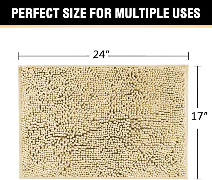 H.VERSAILTEX Bath Mat Bathroom Rug Bath Rugs for Bathroom Non Slip Bath Mats Extra Thick Chenille Rug 17" x 24" Absorbent Soft Shaggy Washable Dry Fast Plush Rugs for Bathtubs - Beige