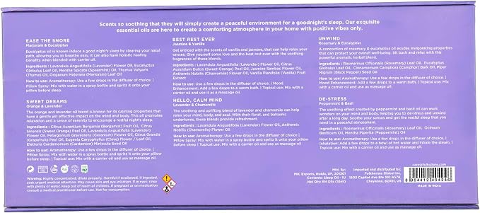 Folkulture Sleep Essential Oils for Diffusers for Home - Set of 6 | Premium Relaxing Essential Oil Set for Sleep Essentials, Aromatherapy & Meditation | Lavender, Peppermint, Jasmine Eucalyptus Orange