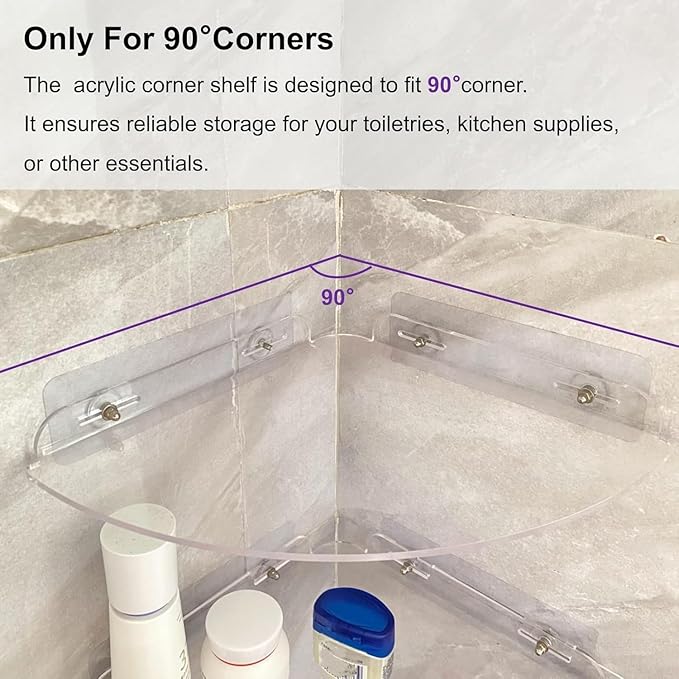 Acrylic Corner Shelves, Adhesive Shelf, Shower Caddy Organizer for Home Decor,Clear Shower Shelf,No Drilling Wall Mounted Bathroom Shelves (Clear 10 inch 1 set)