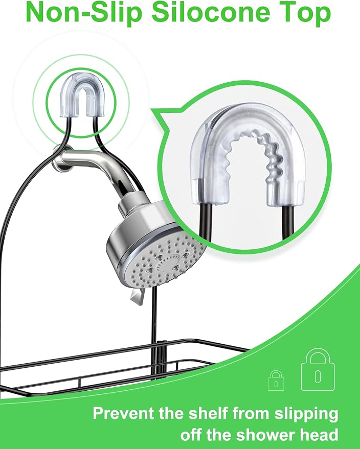 SMARTAKE Hanging Shower Head Caddy, Rustproof Bathroom Shower Shelf Organizer, SUS201 Stainless Steel Over The Storage Rack, for Toilet, Bathroom, Black