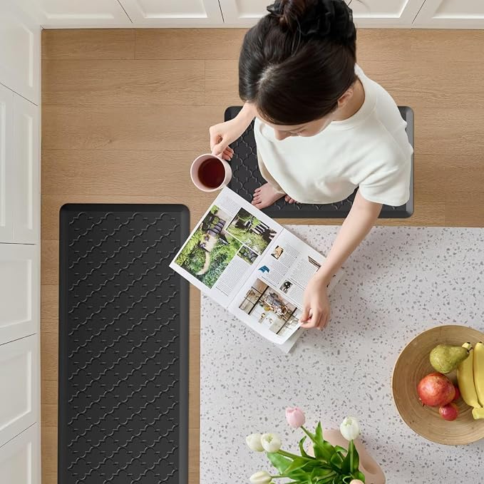 Kitchen Mats for Floor - Anti Fatigue Mats for Kitchen Floor - Non Slip Cushioned Rugs for Standing, Office, Sink, Laundry, Black