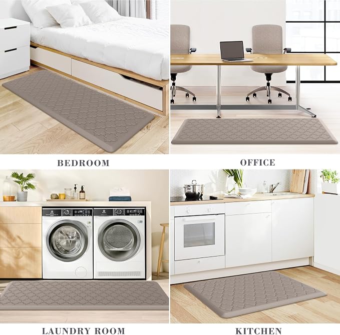 Kitchen Mat [2 PCS] Cushioned Anti-Fatigue Floor Mat Water Resistant Non-Skid Kitchen Mats and Rugs Ergonomic Comfort Foam Kitchen Rugs Standing Mat for Floor Office Sink (Khaki,20"x30"+20"x47")