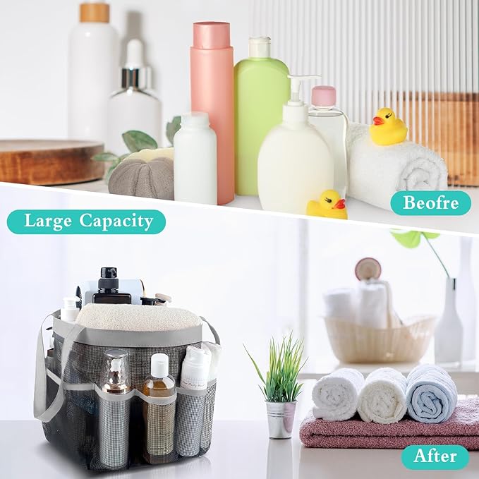 Attmu Mesh Shower Caddy Portable for College Dorm Room Camping Essentials, Shower Caddy Dorm with 9-Pockets, Large Capacity Hanging Basket Bathroom Bag for Toiletry, Swimming, Gym, Camp, Beach