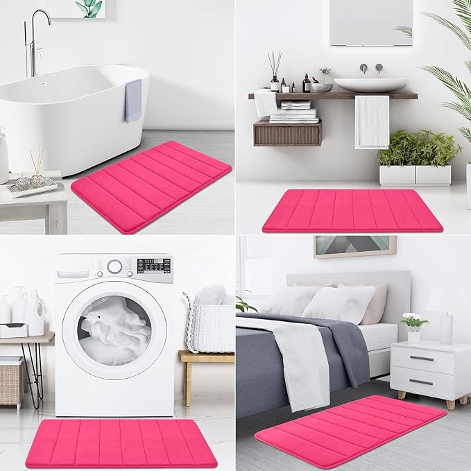 Buganda Memory Foam Bath Mat, 59" x 17", Ultra Soft and Non-Slip Bathroom Rugs, Water Absorbent and Machine Washable Bath Rug Runner for Bathroom, Shower, and Tub, Deep Pink