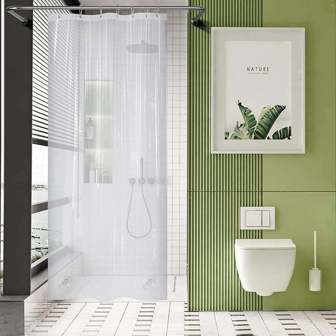 AmazerBath Stall Shower Curtain Plastic, Small Shower Curtain Clear 40 x 72, Stand Up Shower Curtain Thick PEVA, Heavy Duty Shower Curtain Stall Size with 2 Weighted Stones and 7 Grommet Holes